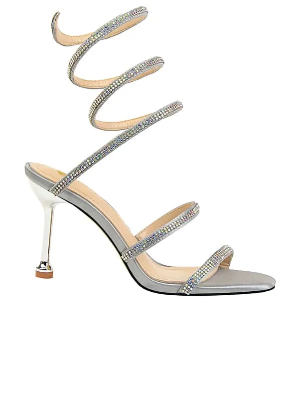 Lace Up Rhinestone Stiletto&Sandals