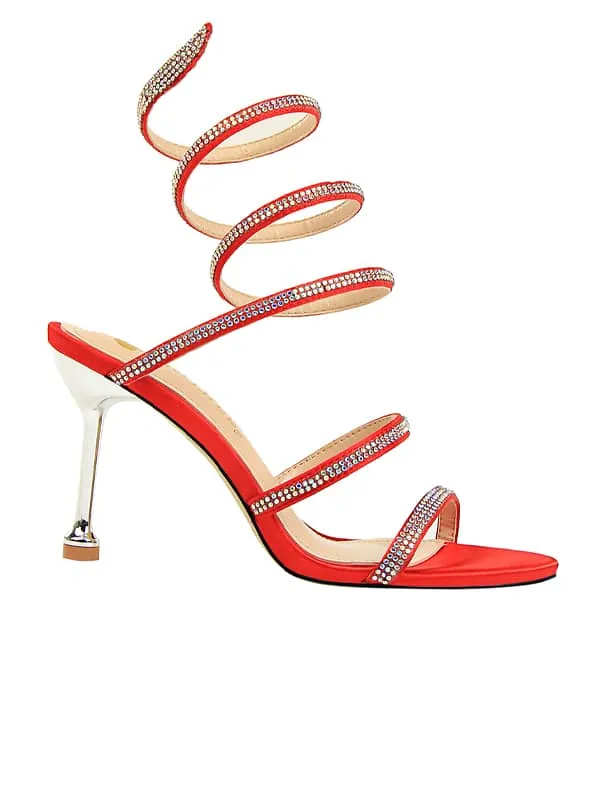 Lace Up Rhinestone Stiletto&Sandals