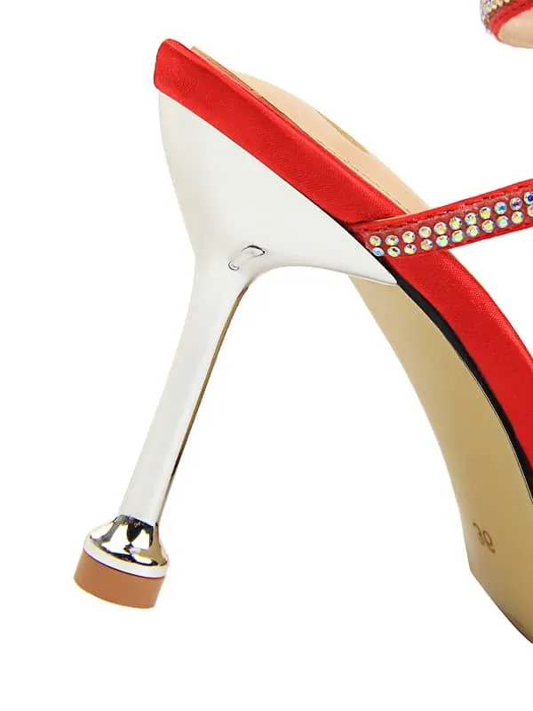 Lace Up Rhinestone Stiletto&Sandals