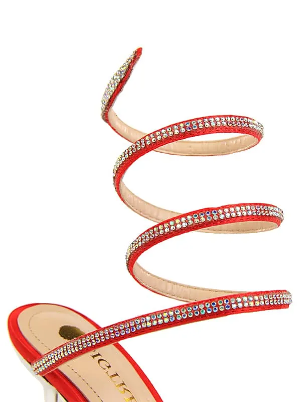 Lace Up Rhinestone Stiletto&Sandals