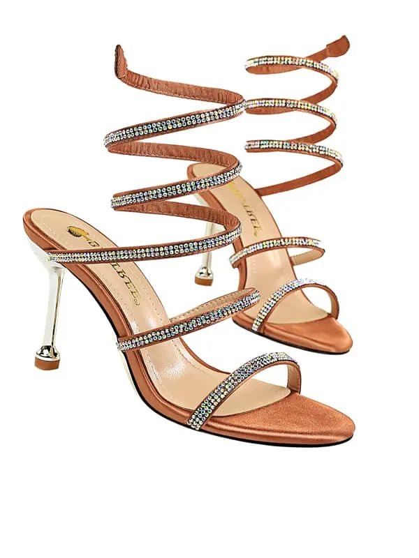 Lace Up Rhinestone Stiletto&Sandals