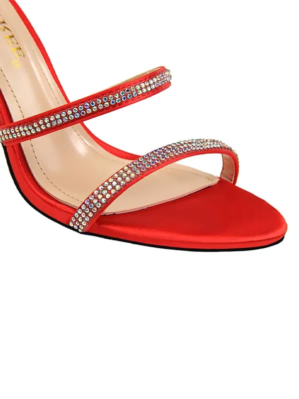 Lace Up Rhinestone Stiletto&Sandals