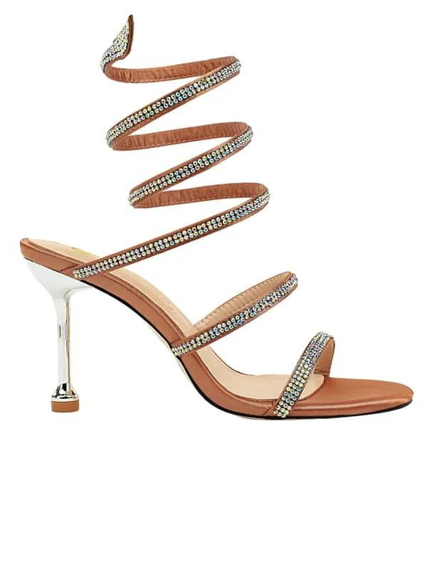 Lace Up Rhinestone Stiletto&Sandals