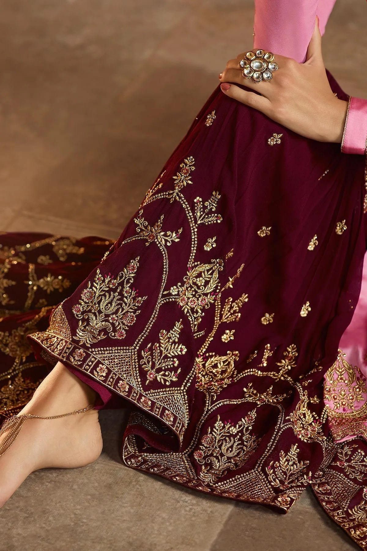 Lavender and Wine Georgette Palazzo Suit
