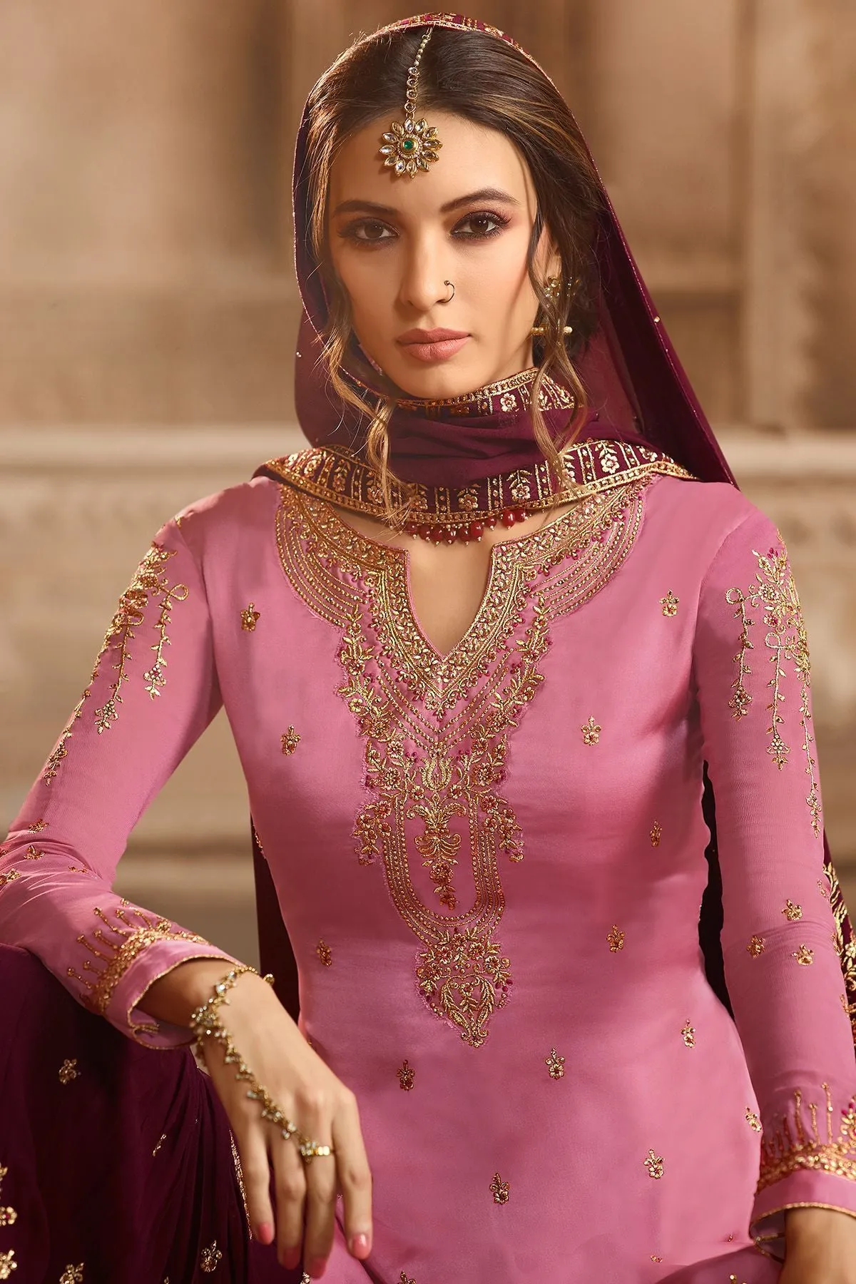 Lavender and Wine Georgette Palazzo Suit