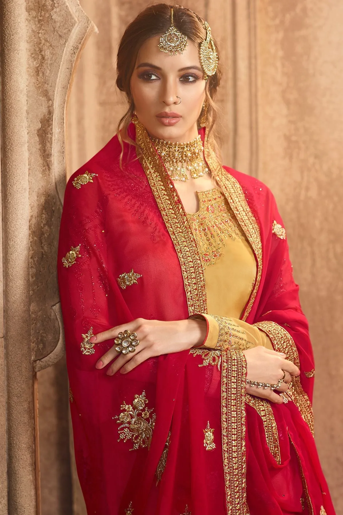 Marigold and Hot Pink Georgette Palazzo Suit