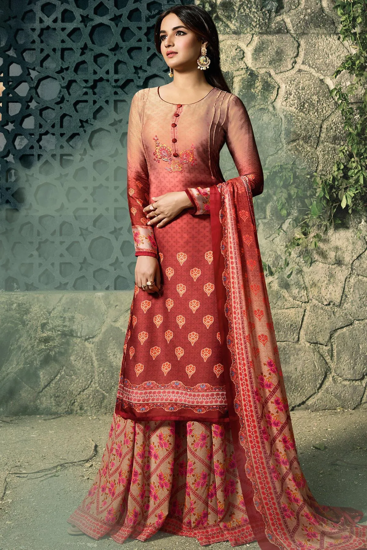 Maroon Dual Tone Georgette Sharara Suit