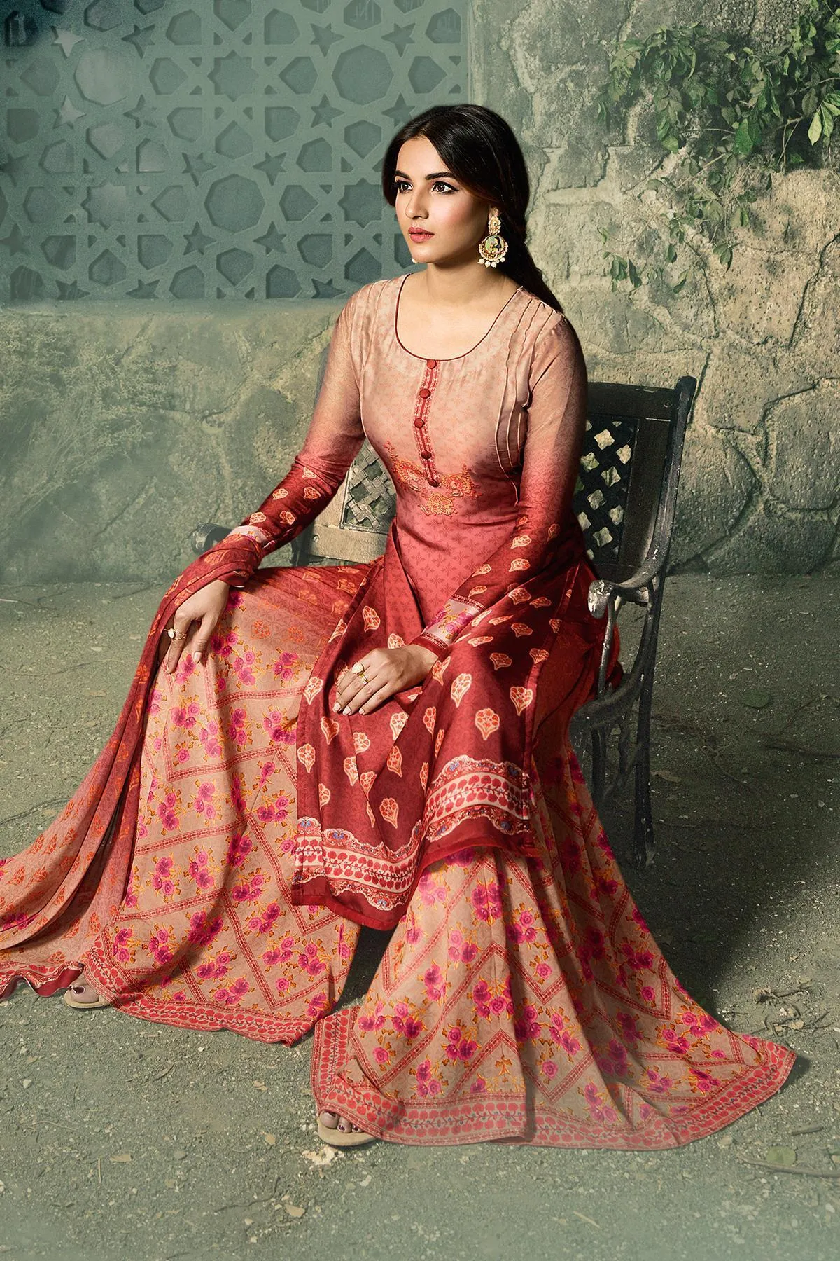 Maroon Dual Tone Georgette Sharara Suit