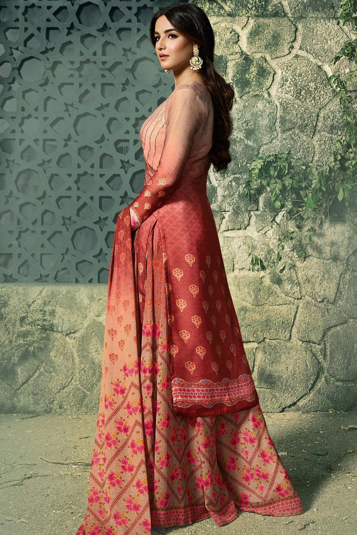 Maroon Dual Tone Georgette Sharara Suit