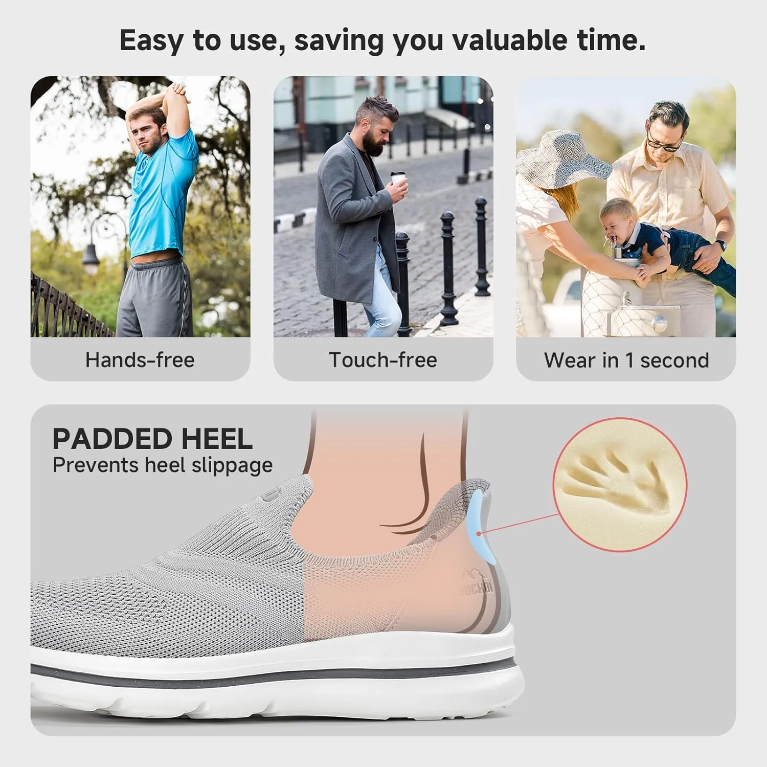 Men's Hands-Free Slip On Sneakers | Laceless Walking Shoes for Gym/Travel/Office