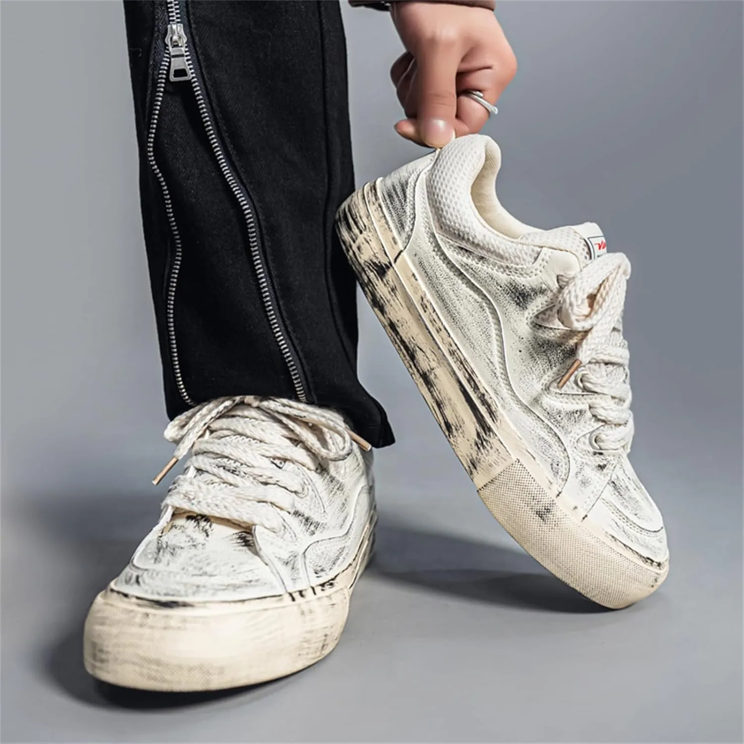 Men's Low Top Lace Up Platform Fashion Sneakers Retro Stylish Casual Round Toe Walking Skateboard Shoes Street Sneakers