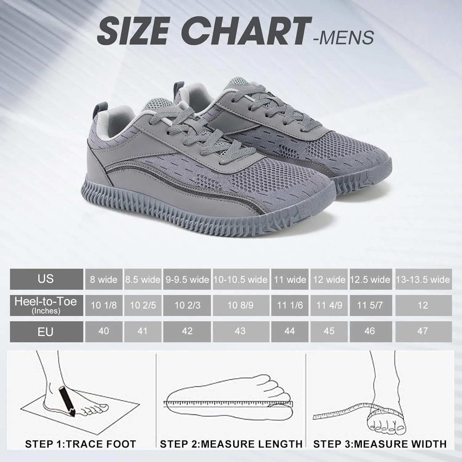 Men's Wide Width Sneakers, Extra Wide Toe Box, Minimalist Barefoot Trail-Running Gym Cross Trainer Shoes, White, Wide