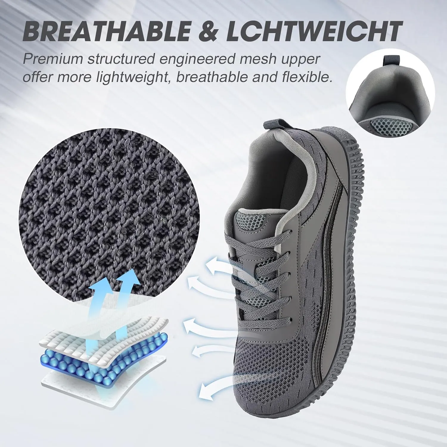 Men's Wide Width Sneakers, Extra Wide Toe Box, Minimalist Barefoot Trail-Running Gym Cross Trainer Shoes, White, Wide