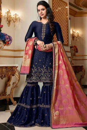 Midnight Blue Embroidered Sharara Suit
