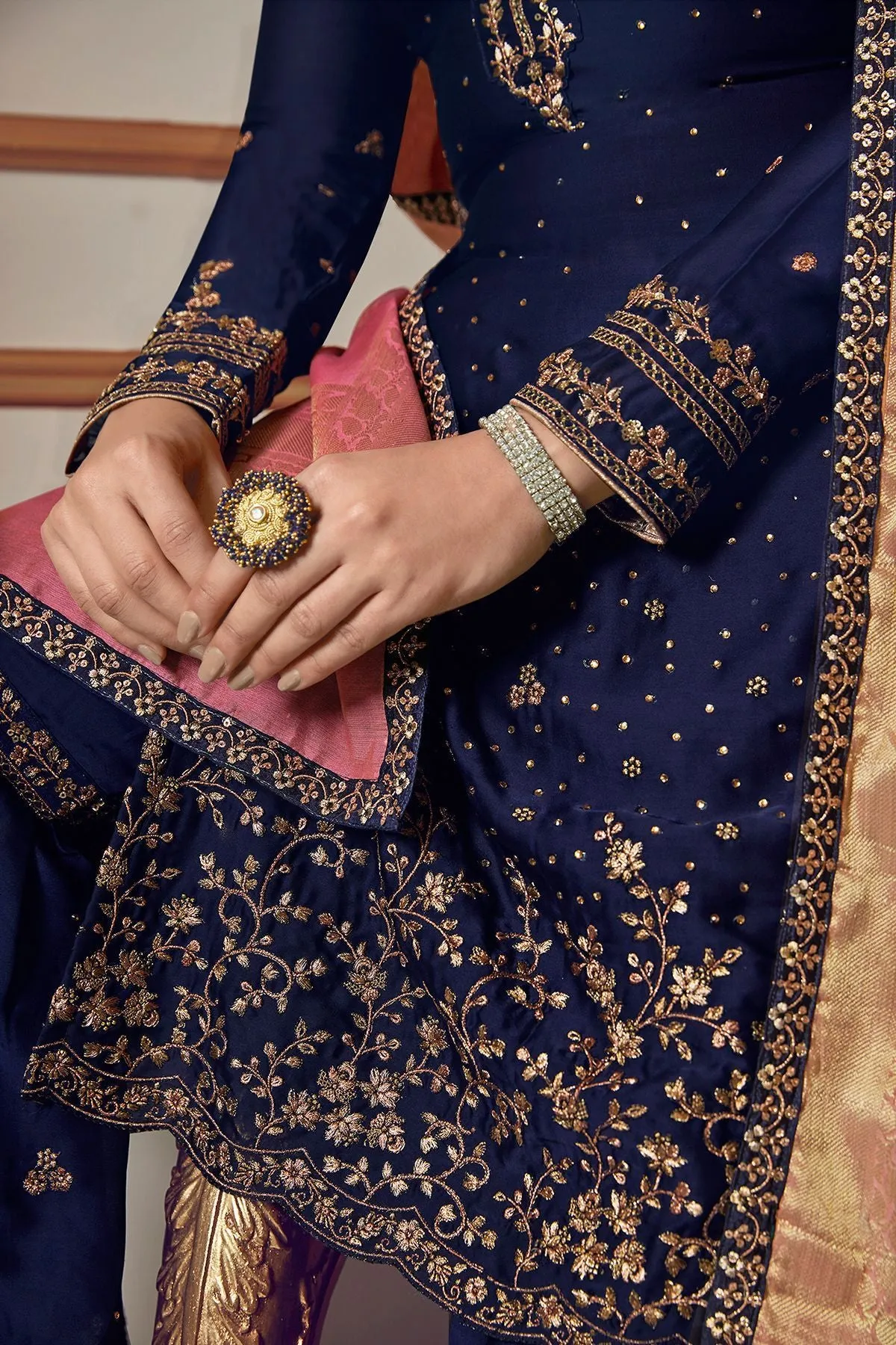Midnight Blue Embroidered Sharara Suit
