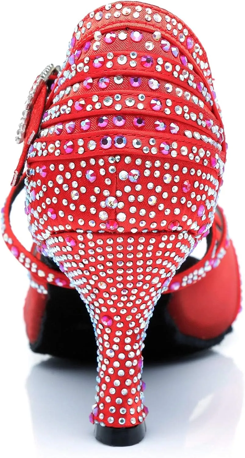 Minishion Crystals Dancing Sandals Ankle Strap Women's Dance Shoes L374