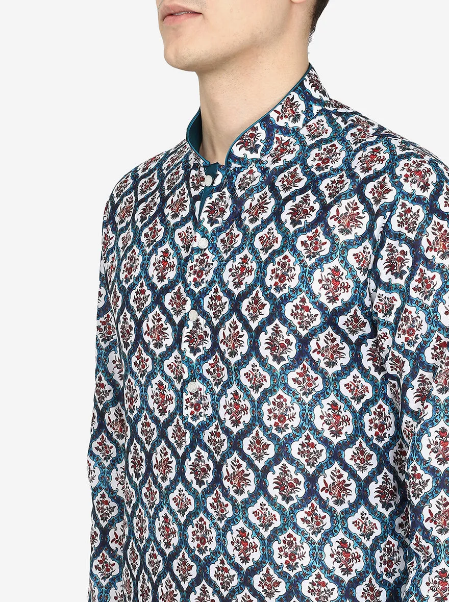 Multi Mughal Printed Silk Blend Kurta for Men