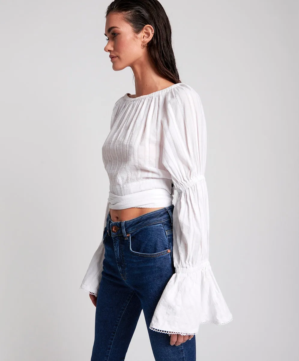 OneTeaspoon WOMENS SUMMER NIGHTS  LONG SLEEVE CROP TOP - WHITE
