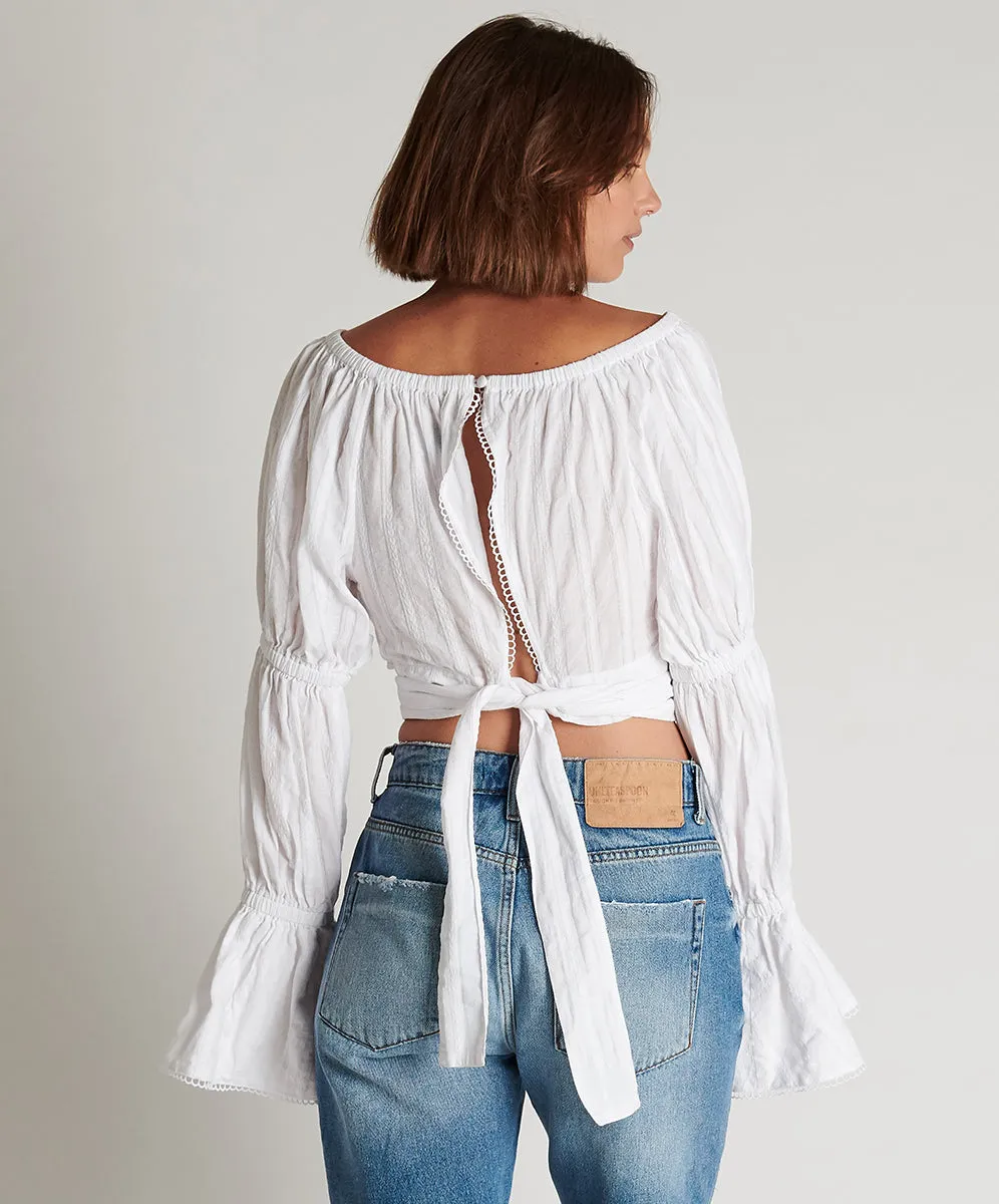 OneTeaspoon WOMENS SUMMER NIGHTS  LONG SLEEVE CROP TOP - WHITE