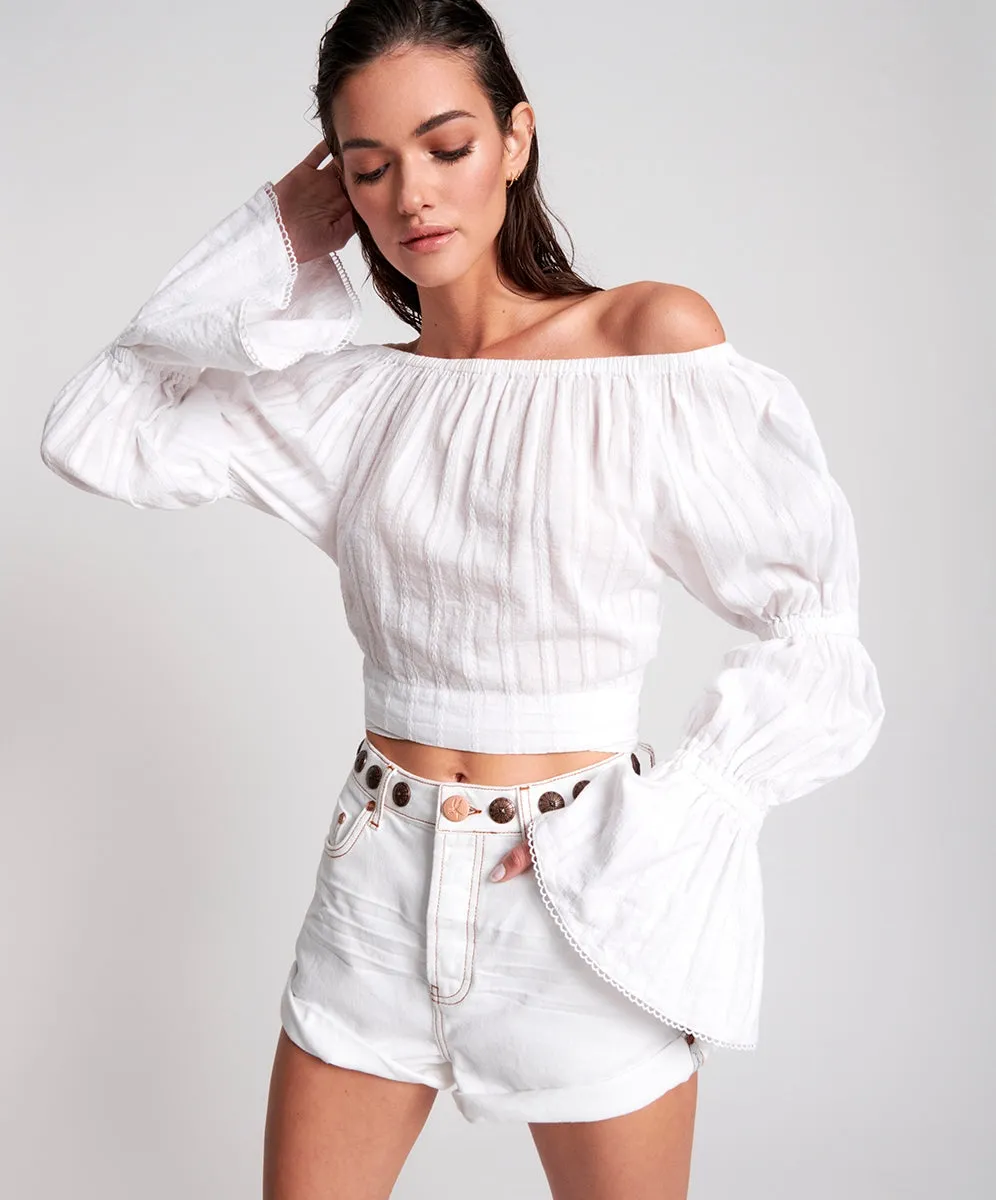 OneTeaspoon WOMENS SUMMER NIGHTS  LONG SLEEVE CROP TOP - WHITE