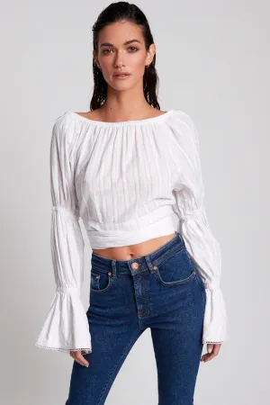OneTeaspoon WOMENS SUMMER NIGHTS  LONG SLEEVE CROP TOP - WHITE
