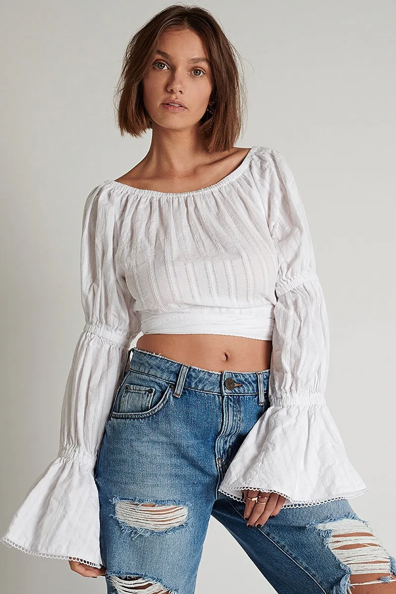 OneTeaspoon WOMENS SUMMER NIGHTS  LONG SLEEVE CROP TOP - WHITE