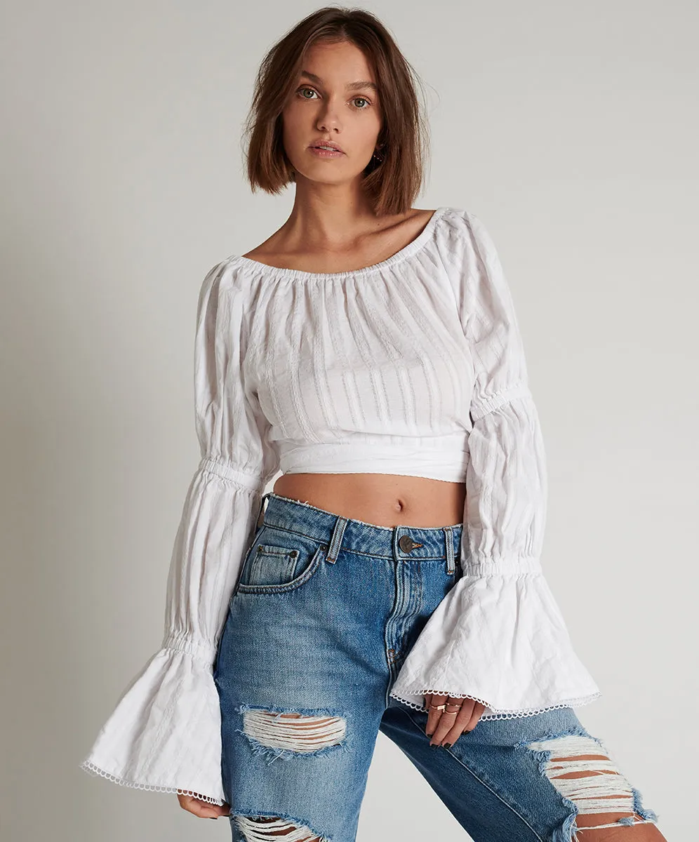 OneTeaspoon WOMENS SUMMER NIGHTS  LONG SLEEVE CROP TOP - WHITE