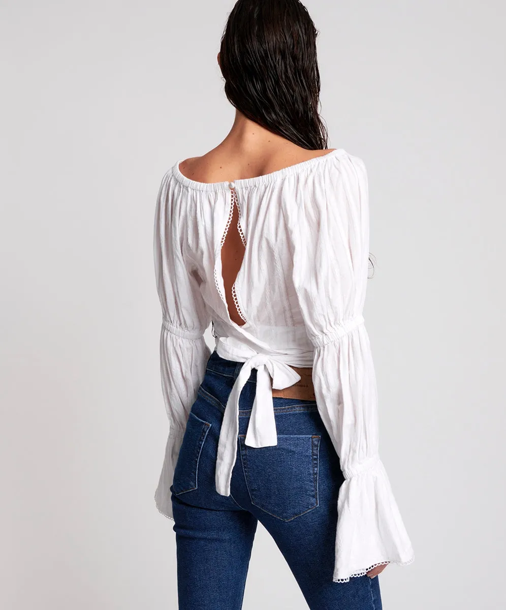OneTeaspoon WOMENS SUMMER NIGHTS  LONG SLEEVE CROP TOP - WHITE