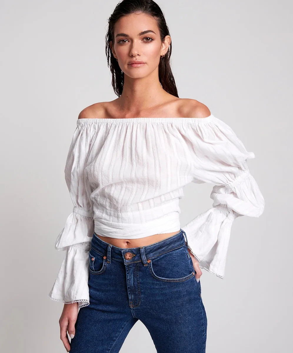 OneTeaspoon WOMENS SUMMER NIGHTS  LONG SLEEVE CROP TOP - WHITE