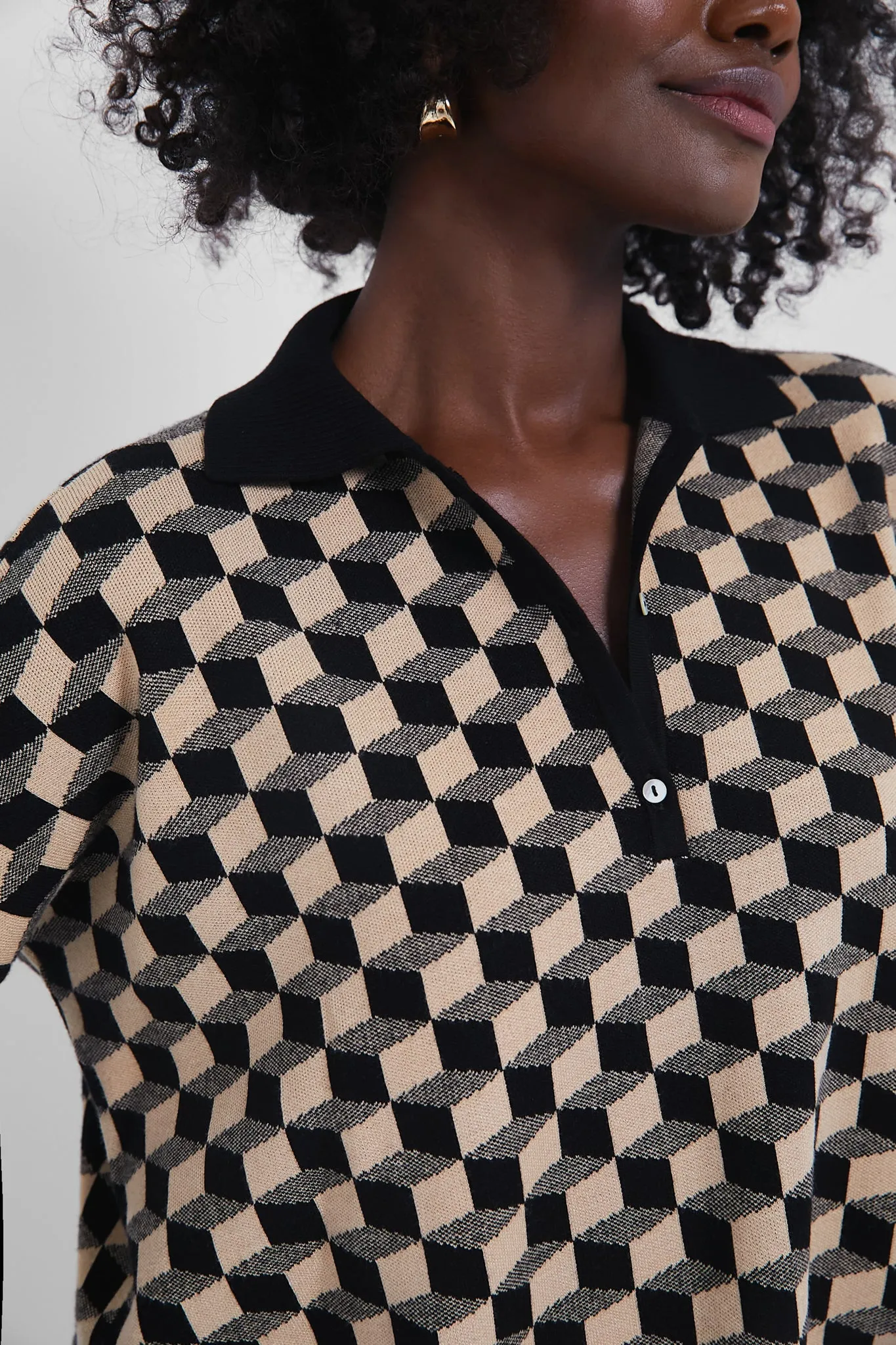 Onyx and Camel Knit Geo Clayton Polo