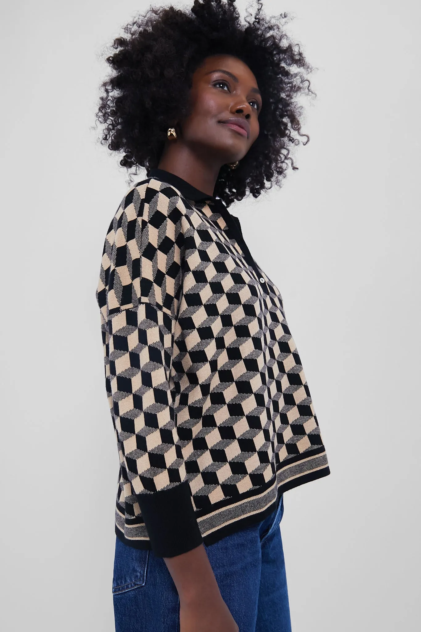 Onyx and Camel Knit Geo Clayton Polo