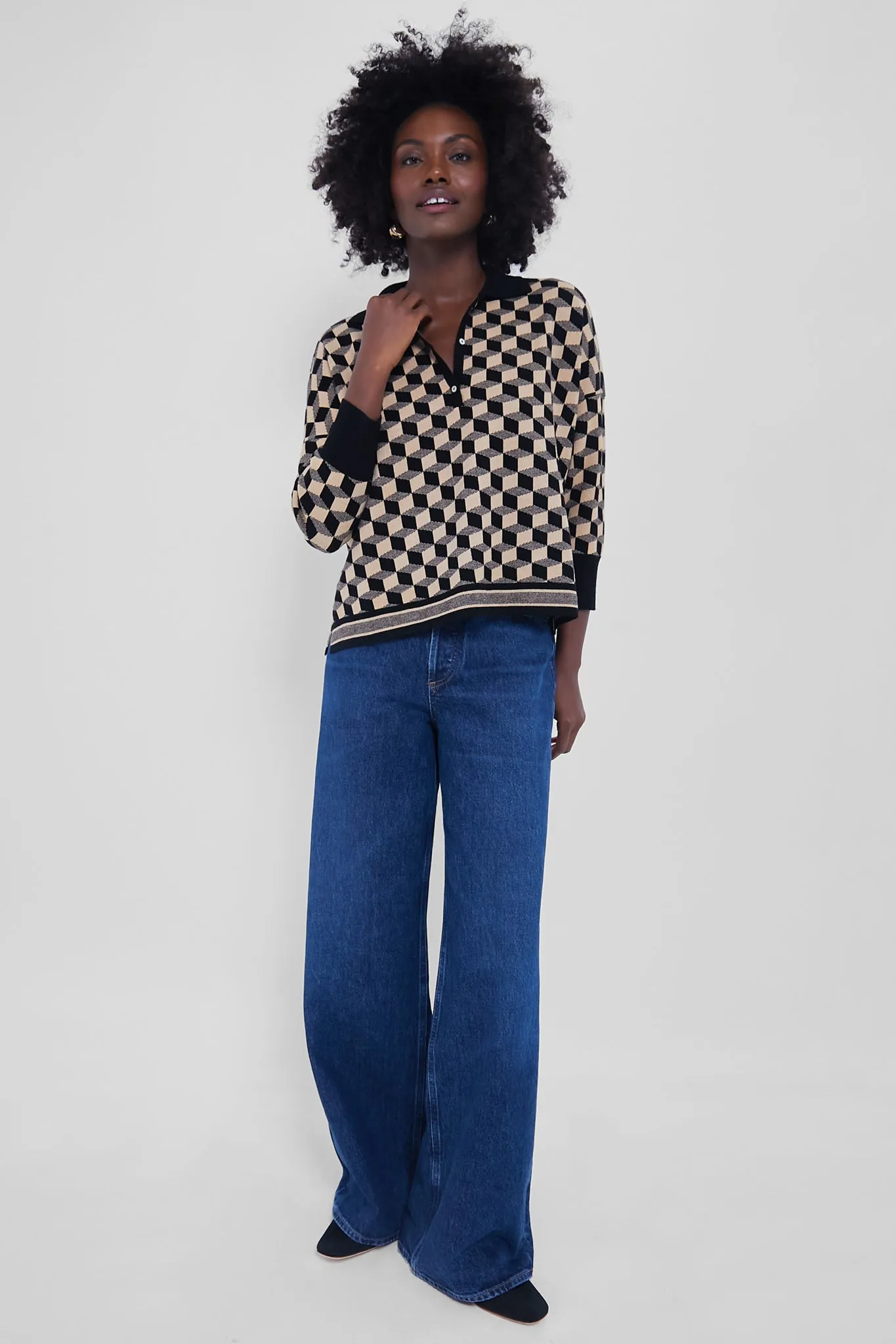 Onyx and Camel Knit Geo Clayton Polo