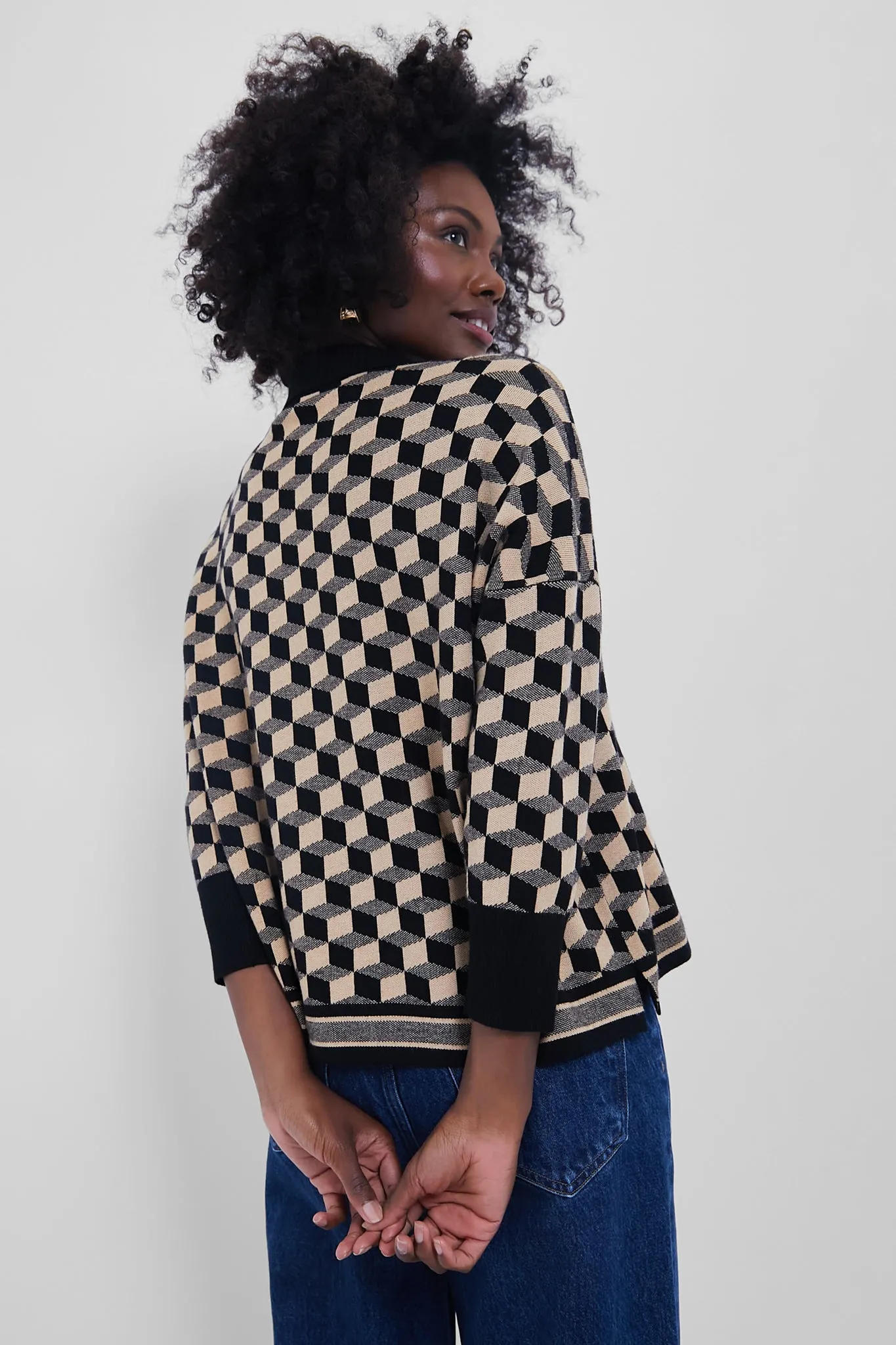 Onyx and Camel Knit Geo Clayton Polo
