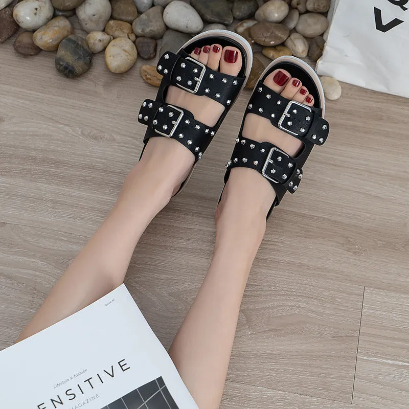 Owlkay Belt Buckle Flat Versatile Women Sandals