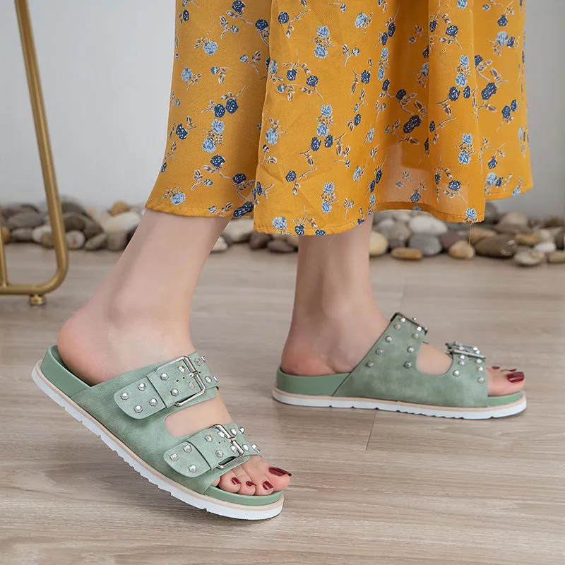 Owlkay Belt Buckle Flat Versatile Women Sandals