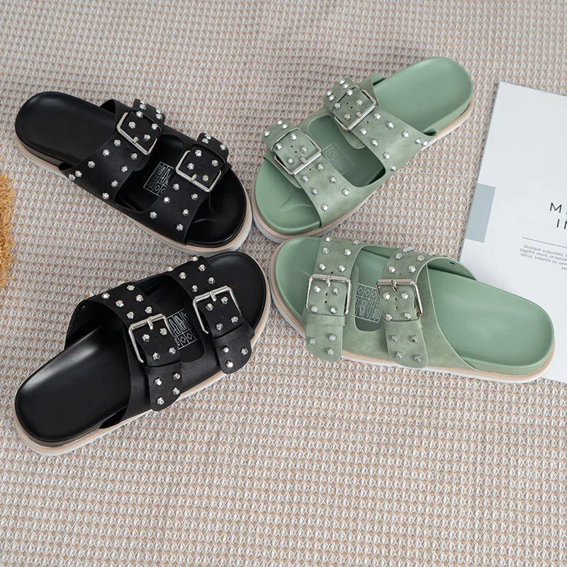 Owlkay Belt Buckle Flat Versatile Women Sandals
