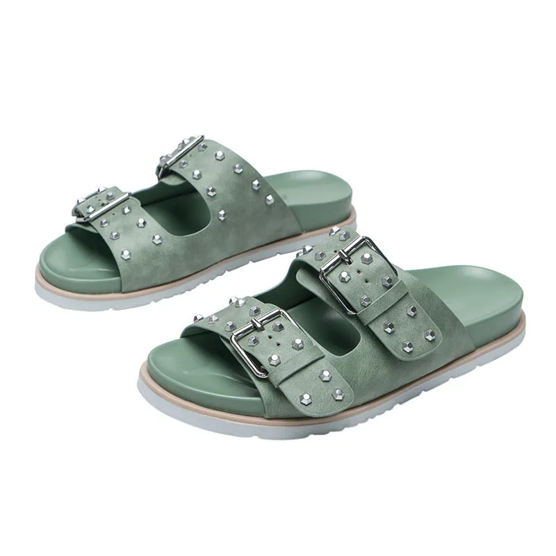 Owlkay Belt Buckle Flat Versatile Women Sandals
