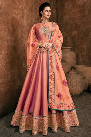 Peach Reyon Party Wear Anarkali Suit