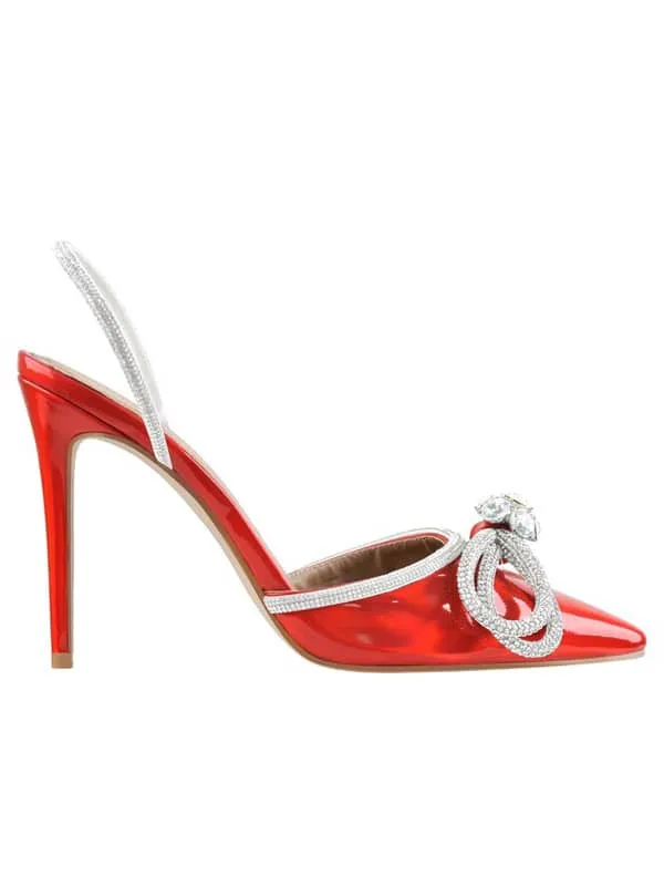 Pointed Toe Rhinestone Bow Sandal