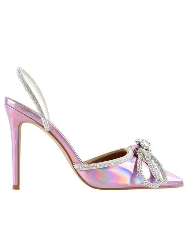 Pointed Toe Rhinestone Bow Sandal