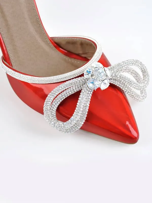 Pointed Toe Rhinestone Bow Sandal