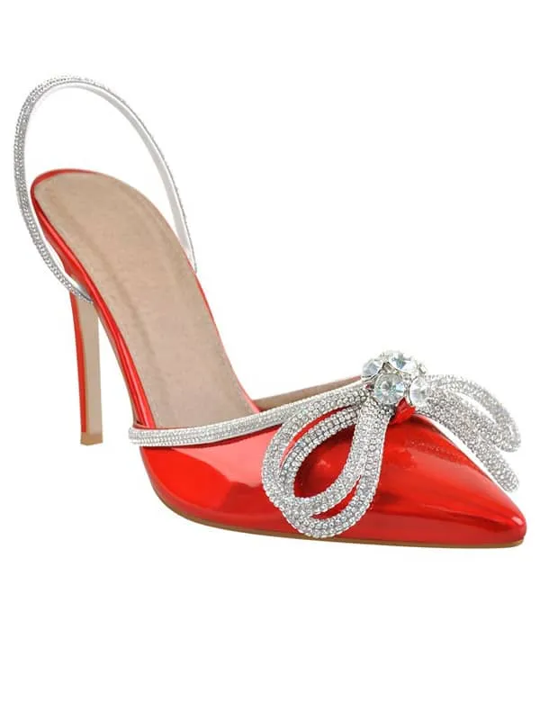 Pointed Toe Rhinestone Bow Sandal