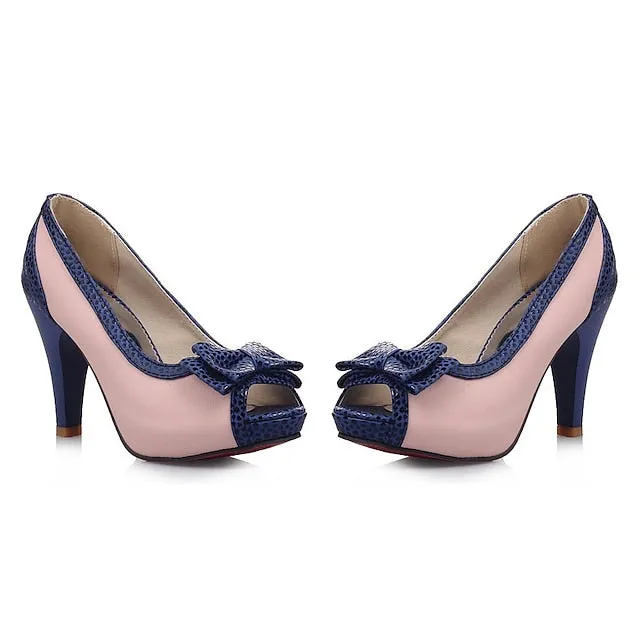 Purpdrank - Women's Sandals Stilettos Platform Sandals Party Daily Bowknot High Heel Peep Toe Cute Elegant PU Leather Loafer Color Block White Rosy Pink Blue