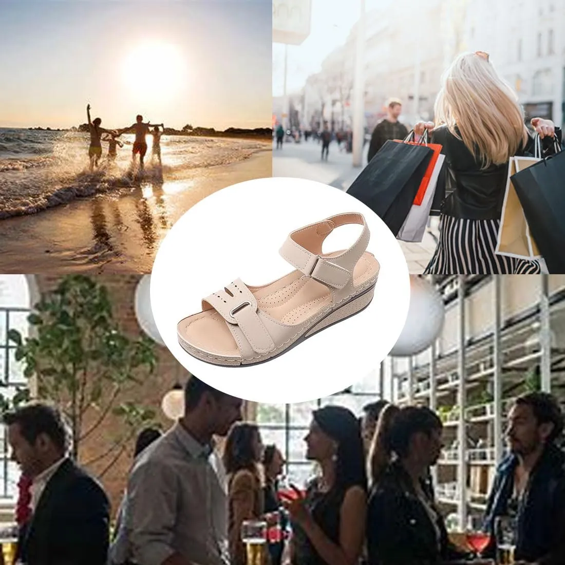 Retro Summer Wedge Sandals for Women Chic, Leather Orthopedic Walking Platform Sandals with Ankle Strap