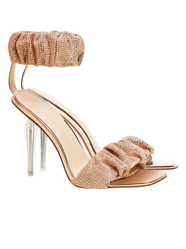 Rhinestone Square Toe Stiletto Sandal