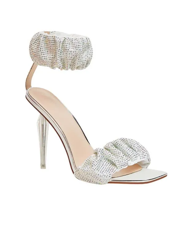 Rhinestone Square Toe Stiletto Sandal