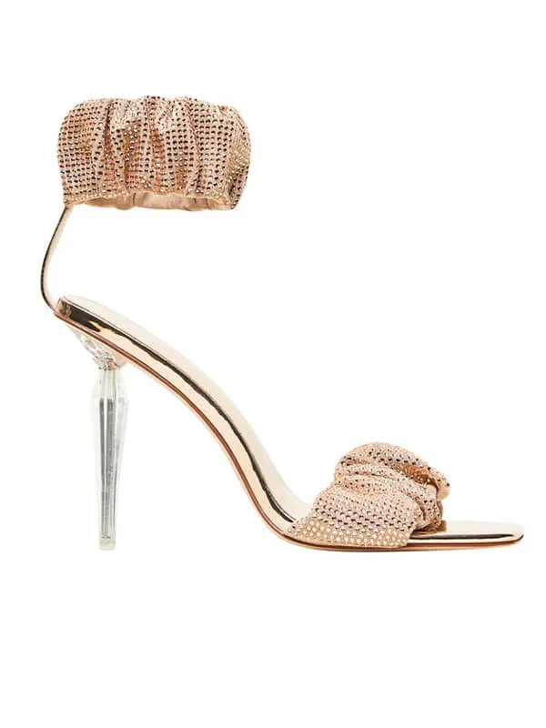 Rhinestone Square Toe Stiletto Sandal