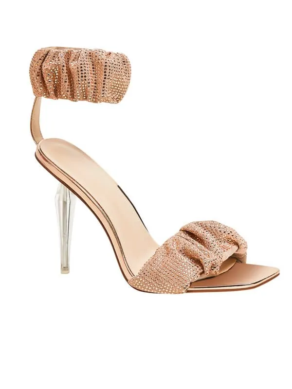 Rhinestone Square Toe Stiletto Sandal