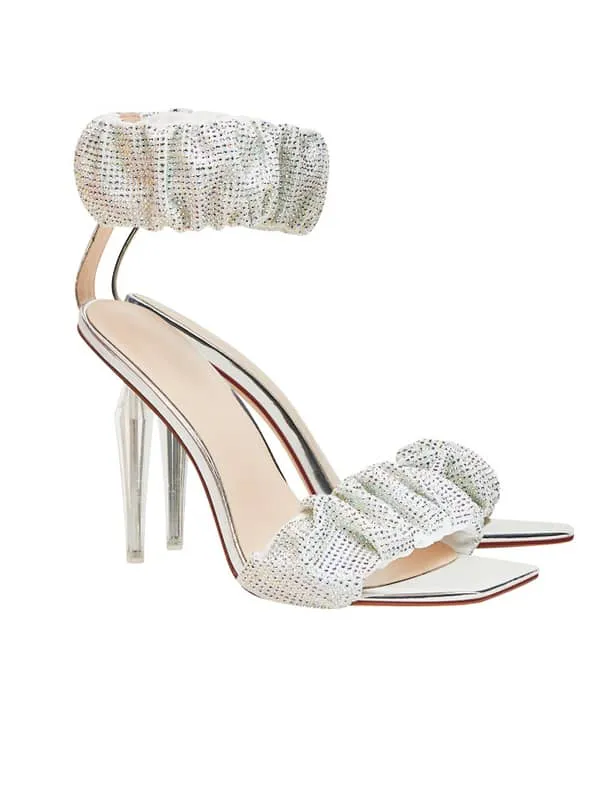 Rhinestone Square Toe Stiletto Sandal