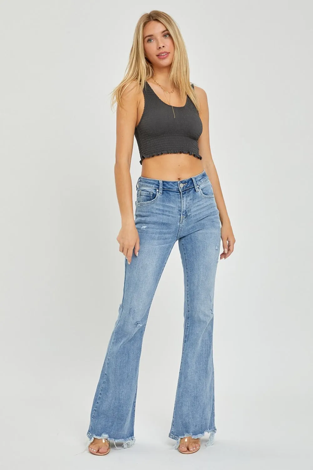 Risen High Rise Frayed Hem Flare Jeans ONLINE EXCLUSIVE